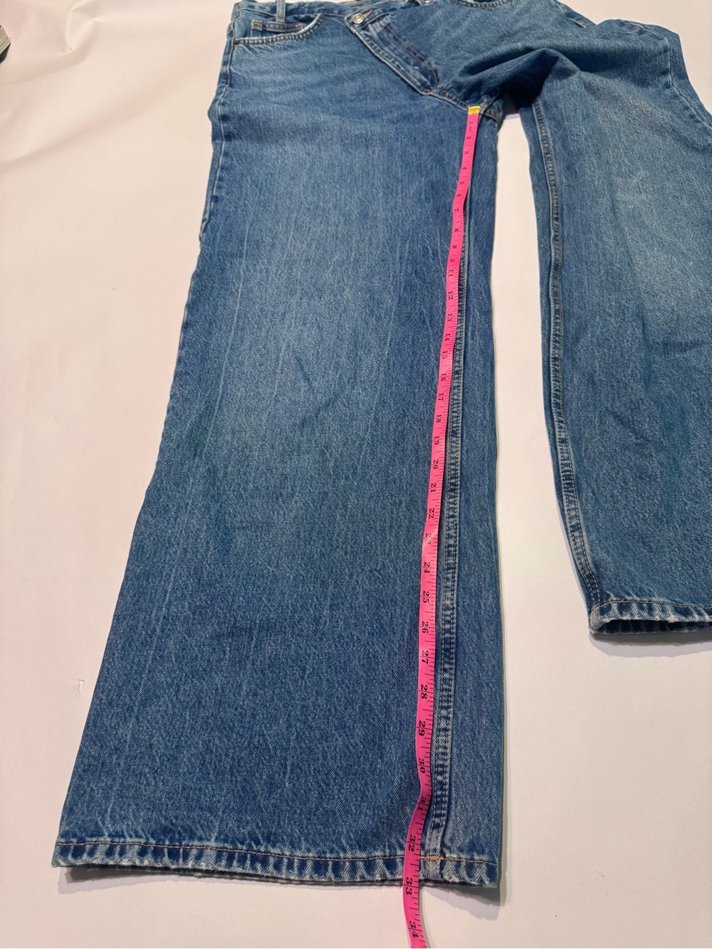 Zara Wide Leg Jeans Womens Crossover Blue High Rise Medium Wash Minimalist 12 - Picture 5 of 7